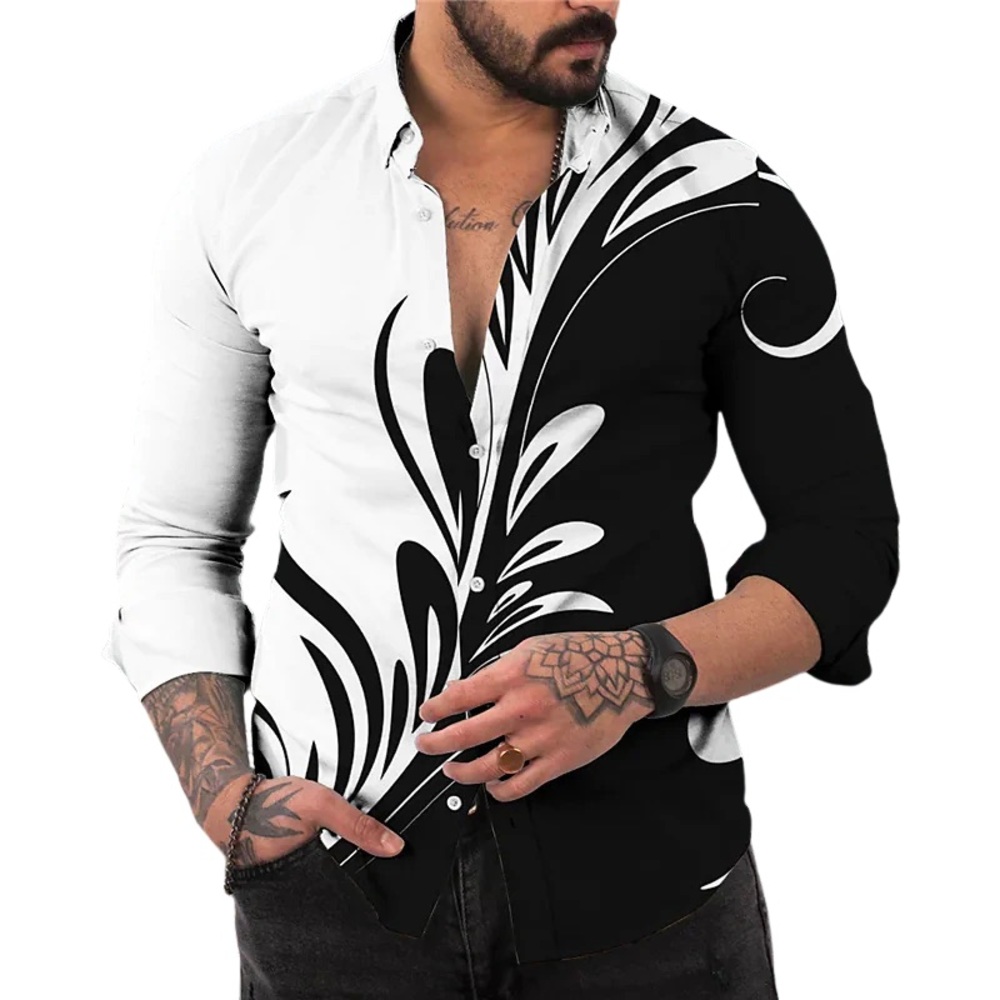 Men’s Cotton, Bamboo, and Microfiber Single Breasted 3-D Printed Club Shirt